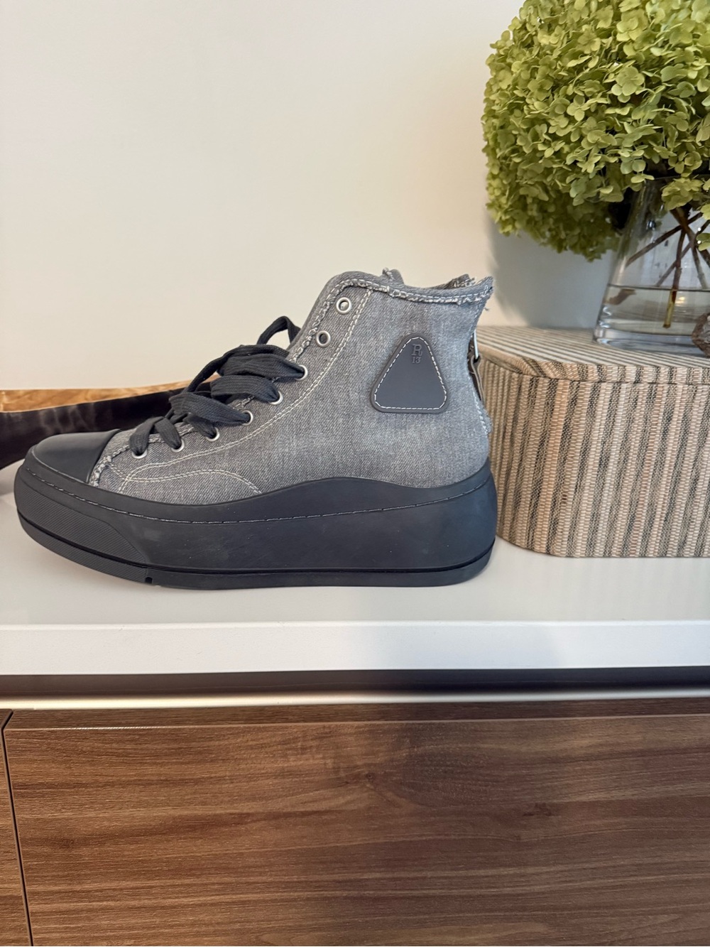 R13 Men's Gray High-Top Canvas Sneakers